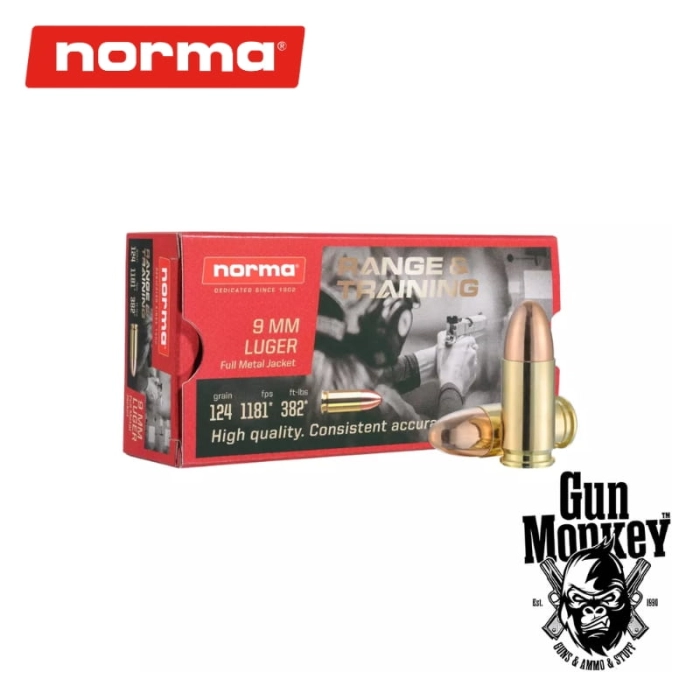 Amunicja pistoletowa Norma FMJ Range &amp; Training 124gr/8g kal. 9x19 (1op=50szt)