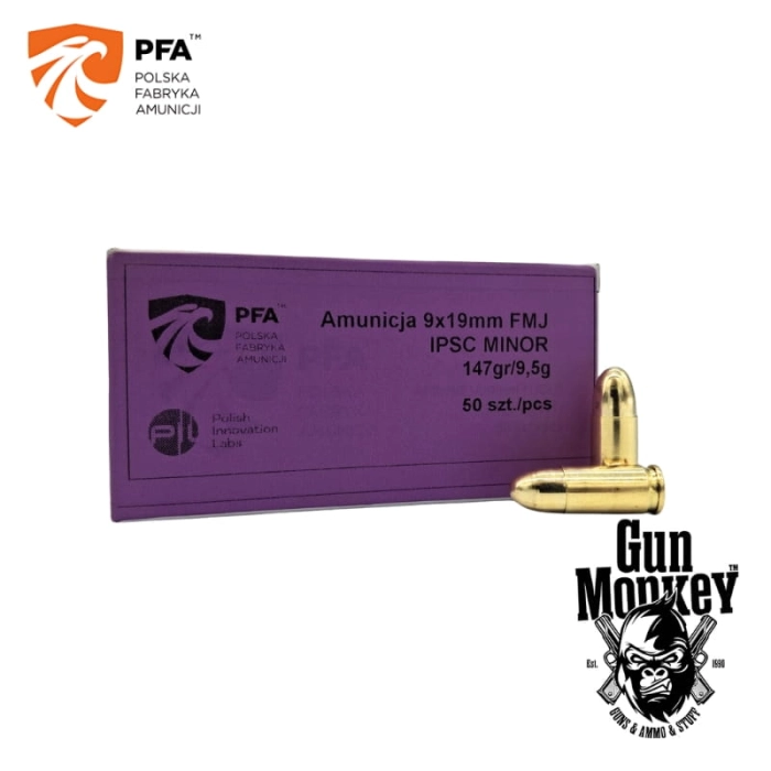 Amunicja pistoletowa PFA kal. 9x19mm 9,5g/147gr FMJ IPSC MINOR (1op=50szt)