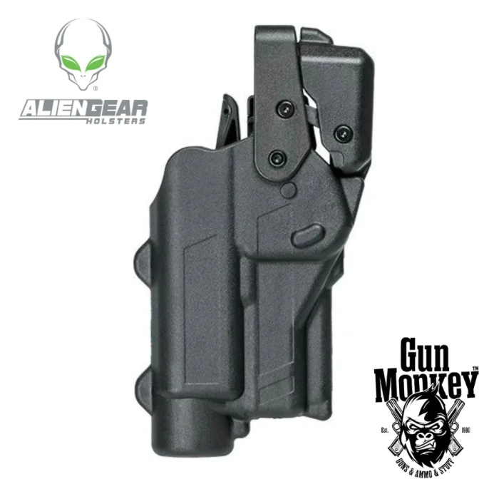 Kabura Alien Gear Rapid Force Duty Glock 19 Level 3 montaż średni (M) statyczny, pokrywa kolimatora XL, do pistoletu z latarką, lewa ręka , kol. Czarny (R3-M-0057-BK-LH-LL-A0-C)