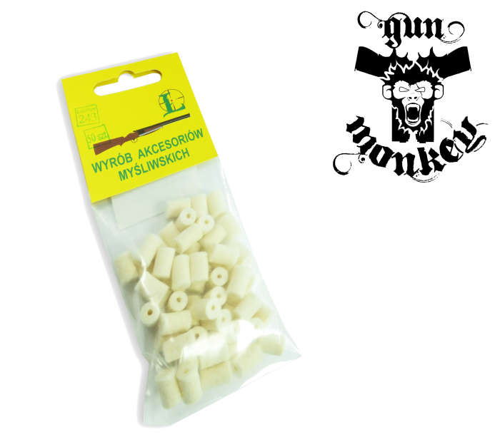 Przecieraki/koreczki filcowe do czyszczenia lufy broni kal. 6mm / 243win (op=100szt)